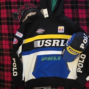 Ralph Lauren Men's Black, Blue, and White USRL Hoodie